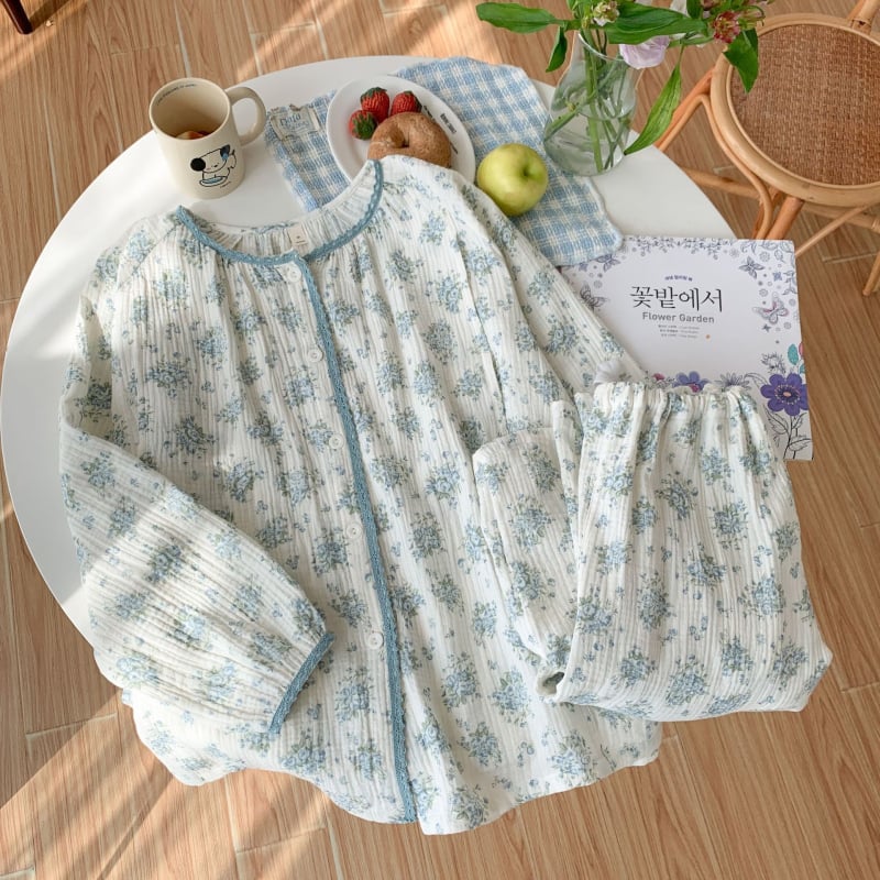 Σετ πυτζάμες για θηλάσμό μετά τον τοκετό, μακριά μανίκια, βαμβάκι 95%+, άνοιξη 2025, οικεία ενδυμασία σε ιαπωνοκορεατικό στυλ