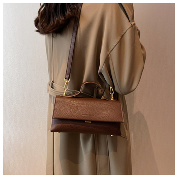 Koreai stílusú retro keresztpántos táska — PU, utcai trend, baguette táska, vízszintes négyszög alak, kupakkal nyitás