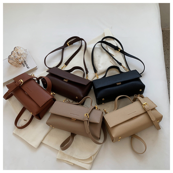 Koreai stílusú retro keresztpántos táska — PU, utcai trend, baguette táska, vízszintes négyszög alak, kupakkal nyitás