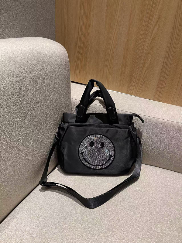 Smiley dizajnirana torba tote od najlona, višestruki pretinci, zatvarač, lagana crossbody, poliester podstava, izlazak u proljeće 2025