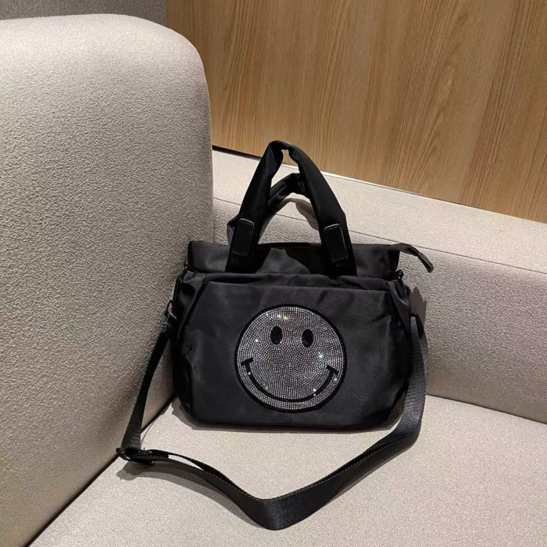 Smiley dizajnirana torba tote od najlona, višestruki pretinci, zatvarač, lagana crossbody, poliester podstava, izlazak u proljeće 2025