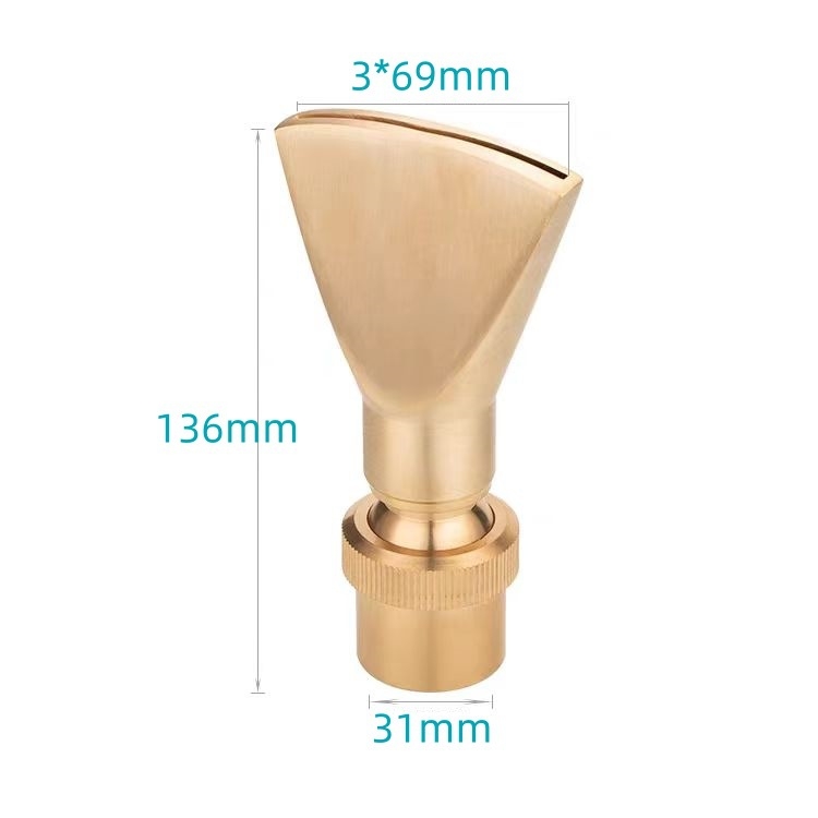 Duză din cupru reglabilă, cu direcții multiple, în formă de ventilator și duză cu gură plată, pentru elemente de apă, de la Petrel (Material: Cupru; Domeniu de aplicare: curți, munți artificiali, piscine, fântâni peisagistice)