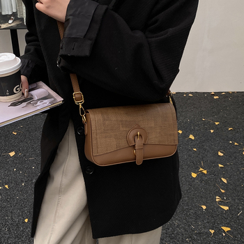 Urban minimalist PU mala kvadratna torba s klapom, dvostruki remeni, poliesterska podstava