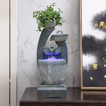 Смола декоративен фонтан с циркулация на вода и фън шуй топка, стил нов китайски, ръчна изработка, марка Qijotao, подходящ като подарък за сватби