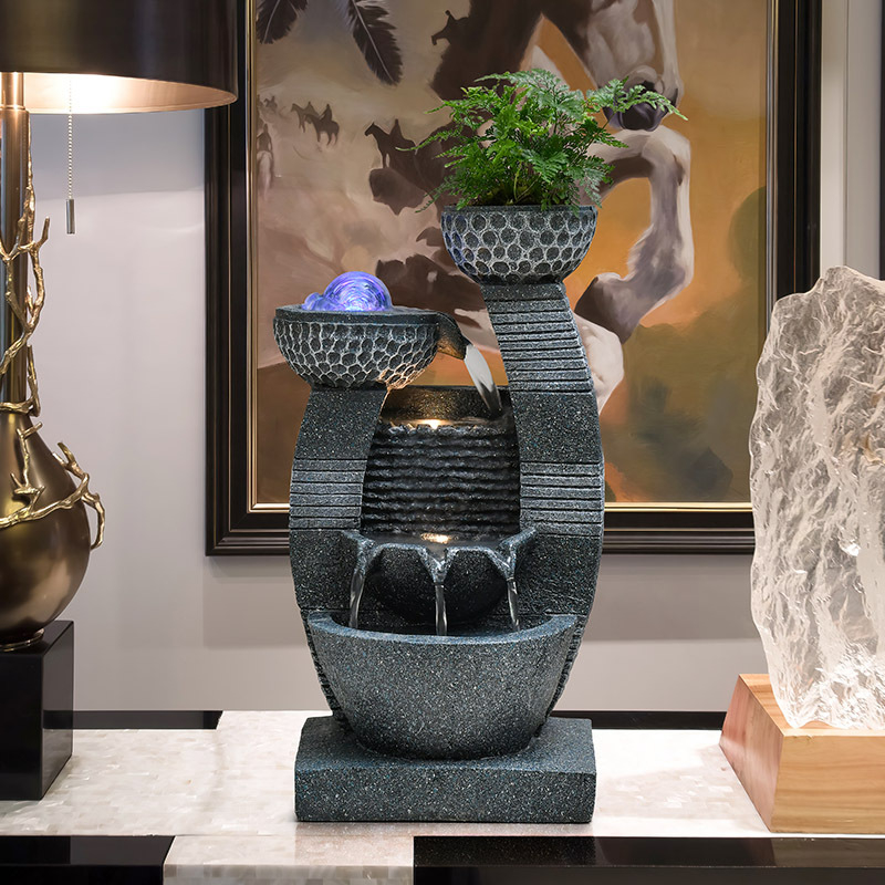 Смола декоративен фонтан с циркулация на вода и фън шуй топка, стил нов китайски, ръчна изработка, марка Qijotao, подходящ като подарък за сватби