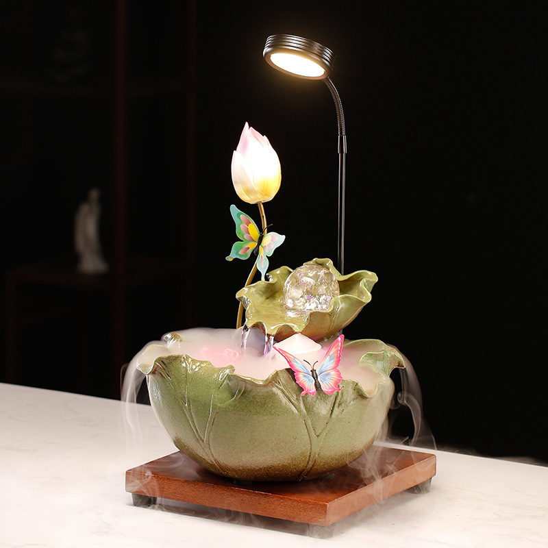 Keramický zvlhčovač s postrekomovanou glazúrou, ručne maľovaný, v štýle nového čínskeho dizajnu, s funkciou atomizácie a cirkulácie vody