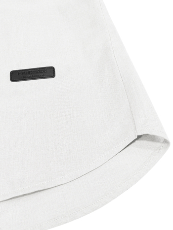 Férfi pamut-keverékből készült rövid ujjú ing, álló gallérral, könnyű és lélegző, egyszínű, mindennapi viselet