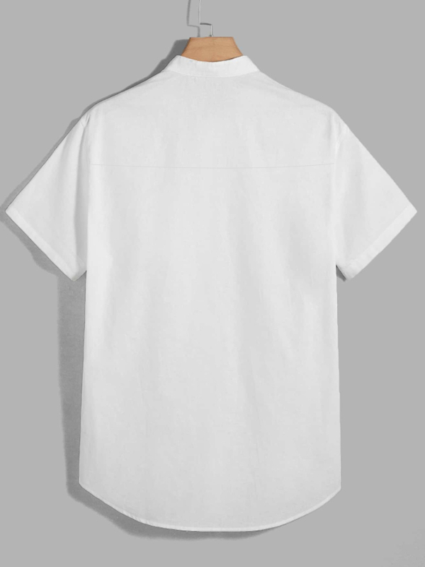 Férfi pamut-keverékből készült rövid ujjú ing, álló gallérral, könnyű és lélegző, egyszínű, mindennapi viselet