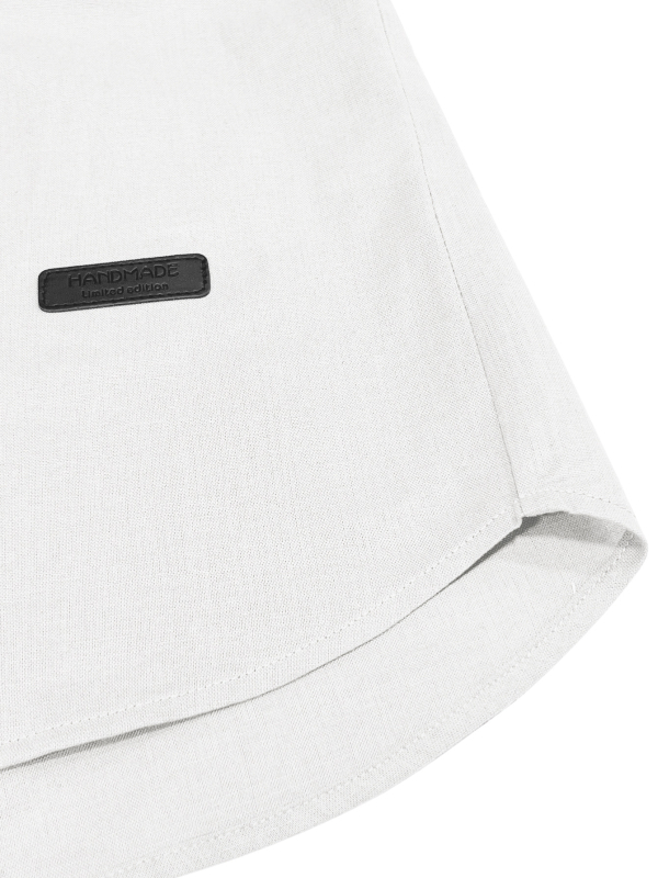 Férfi pamut-keverékből készült rövid ujjú ing, álló gallérral, könnyű és lélegző, egyszínű, mindennapi viselet