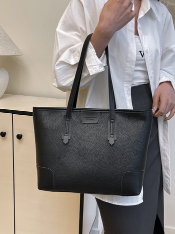 Geantă Tote din PU, stil street fashion, închidere cu fermoar, buzunar interior cu fermoar și bretele duble