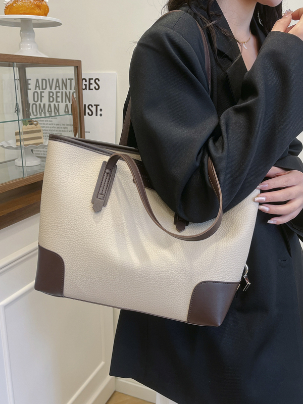 Geantă Tote din PU, stil street fashion, închidere cu fermoar, buzunar interior cu fermoar și bretele duble