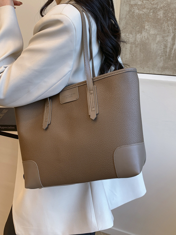 Geantă Tote din PU, stil street fashion, închidere cu fermoar, buzunar interior cu fermoar și bretele duble