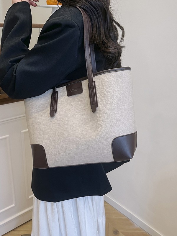 Geantă Tote din PU, stil street fashion, închidere cu fermoar, buzunar interior cu fermoar și bretele duble