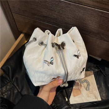 Geantă bucket din PU, minimalism urban, deschidere cu bandă, buzunar cu fermoar, căptușeală din nylon