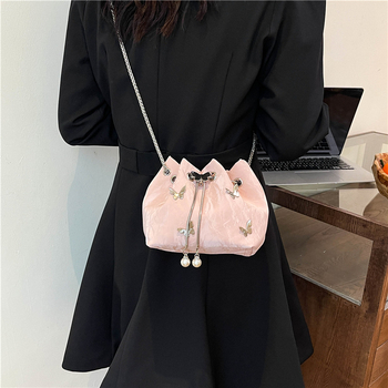 Geantă bucket din PU, minimalism urban, deschidere cu bandă, buzunar cu fermoar, căptușeală din nylon