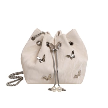 Geantă bucket din PU, minimalism urban, deschidere cu bandă, buzunar cu fermoar, căptușeală din nylon