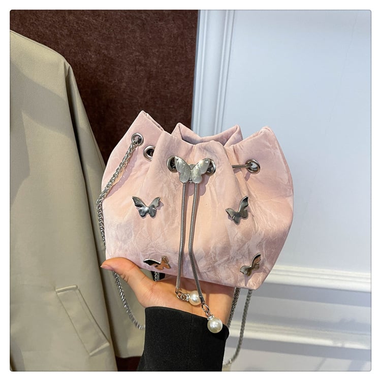 Geantă bucket din PU, minimalism urban, deschidere cu bandă, buzunar cu fermoar, căptușeală din nylon