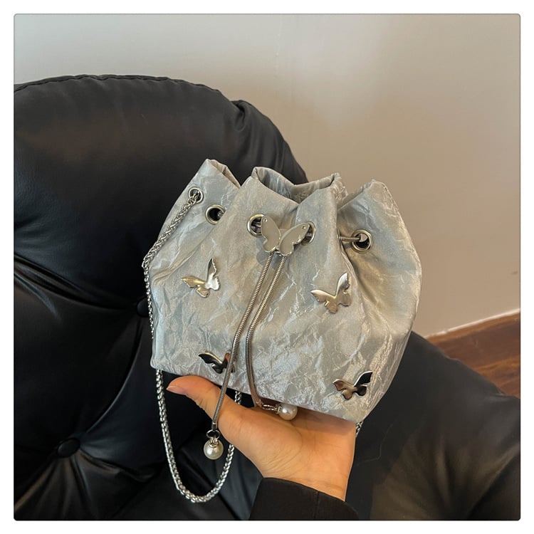 Geantă bucket din PU, minimalism urban, deschidere cu bandă, buzunar cu fermoar, căptușeală din nylon