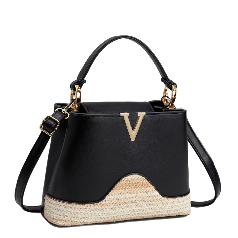 Ženska crossbody bucket torba - PU koža, ulični stil, srednja veličina, horizontalan kvadratni oblik, otvor s poklopcem