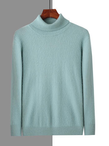 Férfi pulóver Mink Velvetből reveres gallérral — egyszínű, hosszú ujjú, gyapjú 30–35%, normál hosszúság