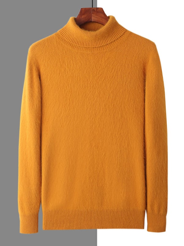 Férfi pulóver Mink Velvetből reveres gallérral — egyszínű, hosszú ujjú, gyapjú 30–35%, normál hosszúság