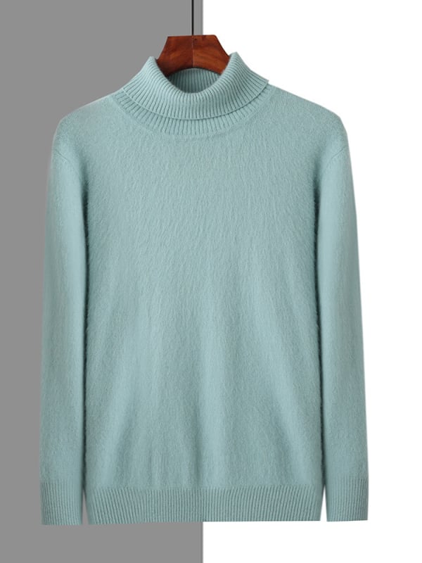Férfi pulóver Mink Velvetből reveres gallérral — egyszínű, hosszú ujjú, gyapjú 30–35%, normál hosszúság