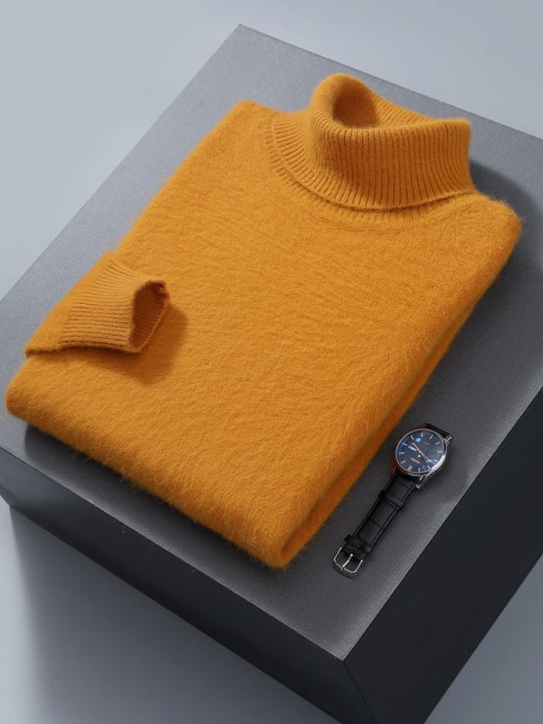 Férfi pulóver Mink Velvetből reveres gallérral — egyszínű, hosszú ujjú, gyapjú 30–35%, normál hosszúság
