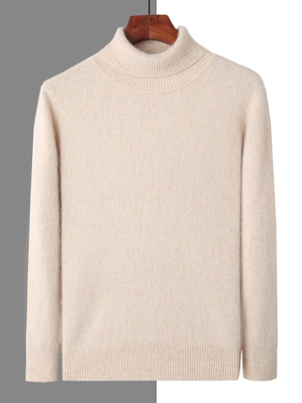 Férfi pulóver Mink Velvetből reveres gallérral — egyszínű, hosszú ujjú, gyapjú 30–35%, normál hosszúság