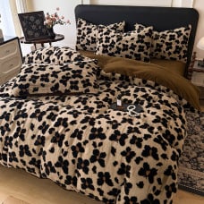 Četverostruki komplet posteljine od mliječnog velura s leopard uzorkom, reaktivno printanje, težina 4000–4500 g