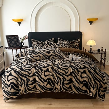Četverostruki komplet posteljine od mliječnog velura s leopard uzorkom, reaktivno printanje, težina 4000–4500 g