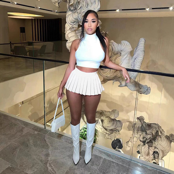 Плисирана мини пола - полиестер и спандекс, пресована изработка, лято 2025