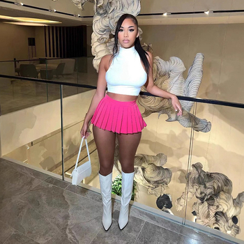 Плисирана мини пола - полиестер и спандекс, пресована изработка, лято 2025