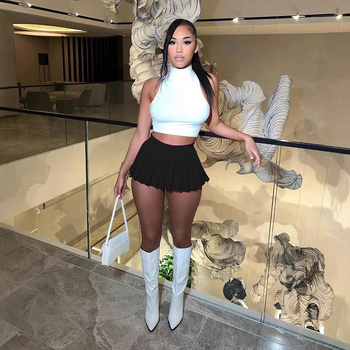 Плисирана мини пола - полиестер и спандекс, пресована изработка, лято 2025