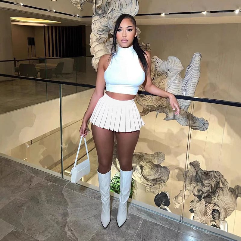 Плисирана мини пола - полиестер и спандекс, пресована изработка, лято 2025