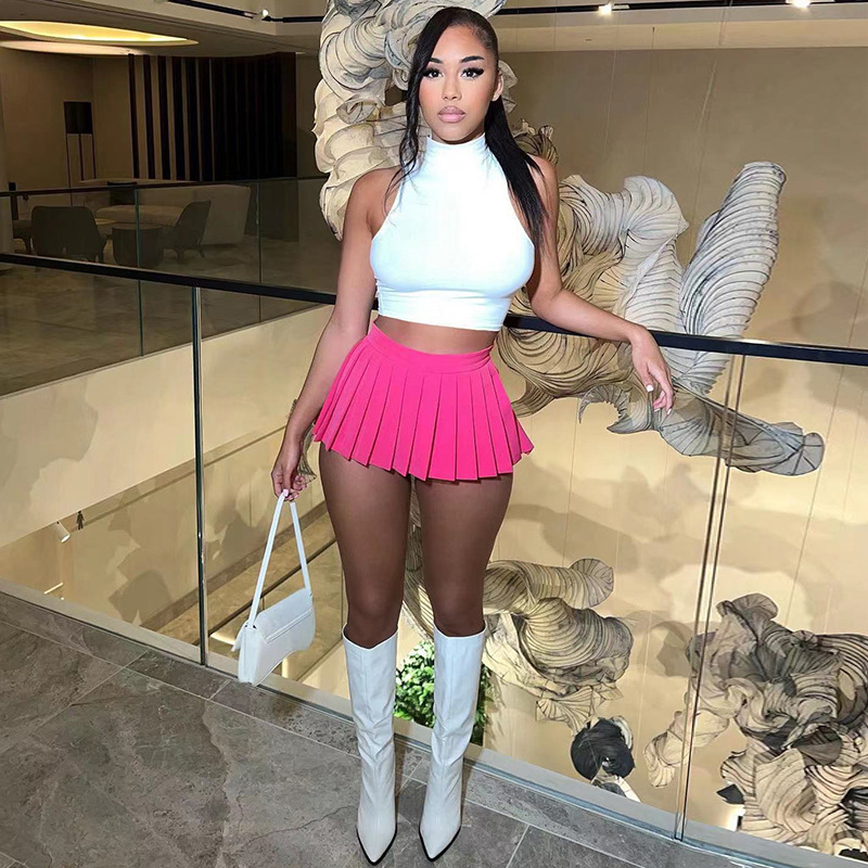 Плисирана мини пола - полиестер и спандекс, пресована изработка, лято 2025