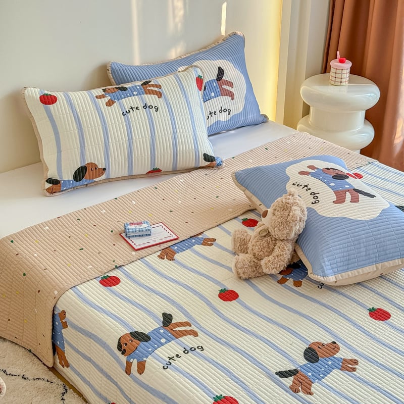 Set de pat cu husă dublu față din bumbac, cu imprimeu desen animat, stil tatami, 3 piese, 100% bumbac, densitate țesătură 133x72, 40 Fire, imprimare reactive, țesătură twill