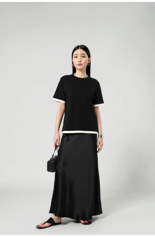 Sukňa A-čiar, maxi, 45° šikmý rez, rybí chvost, vysoký pás, acetát-poliester tkanina (70–80% acetát; <30% polyester)