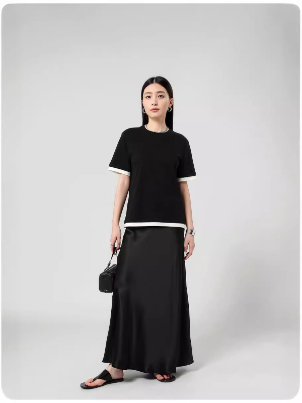 Sukňa A-čiar, maxi, 45° šikmý rez, rybí chvost, vysoký pás, acetát-poliester tkanina (70–80% acetát; <30% polyester)