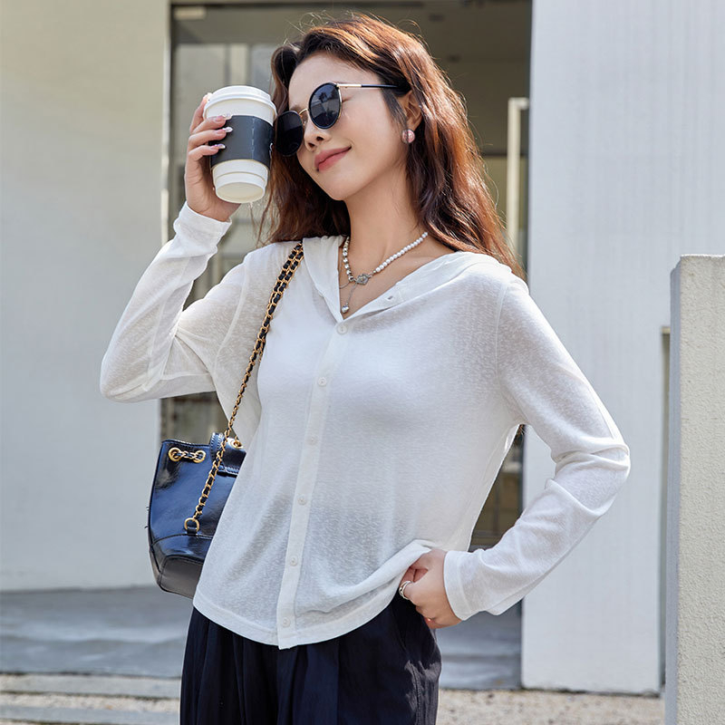 Ženski UV-zaštitni kardigan od Tenzela, dugi rukavi, lagan pleteni gornji dio, UPF30+, 50–70% Tencel, Spandex <30%