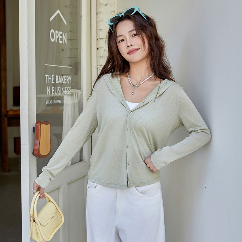 Ženski UV-zaštitni kardigan od Tenzela, dugi rukavi, lagan pleteni gornji dio, UPF30+, 50–70% Tencel, Spandex <30%