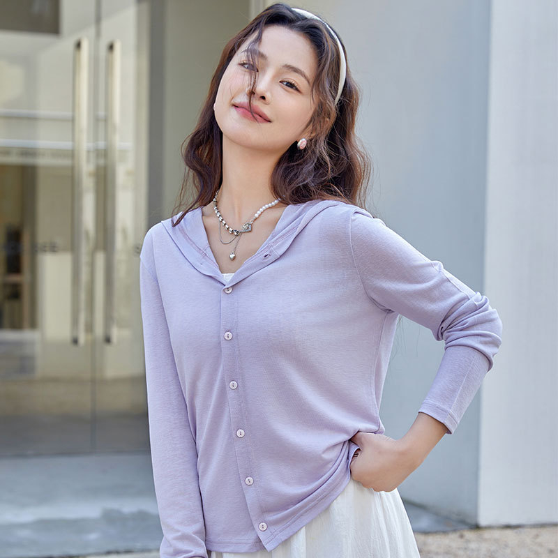 Ženski UV-zaštitni kardigan od Tenzela, dugi rukavi, lagan pleteni gornji dio, UPF30+, 50–70% Tencel, Spandex <30%