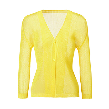 Cardigan z sieťoviny s V výstrihom, dlhé rukávy, voľný strih, polyester, casual štýl, jar 2025