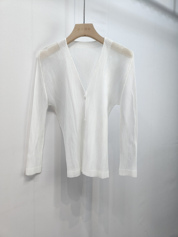 Cardigan z sieťoviny s V výstrihom, dlhé rukávy, voľný strih, polyester, casual štýl, jar 2025