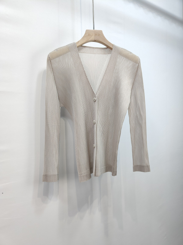 Cardigan z sieťoviny s V výstrihom, dlhé rukávy, voľný strih, polyester, casual štýl, jar 2025