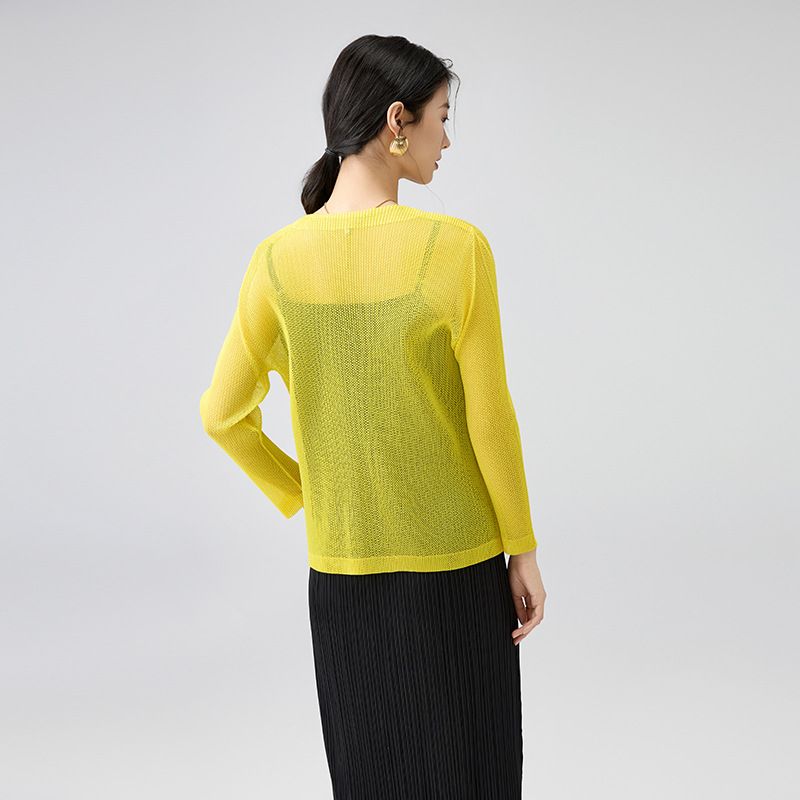 Cardigan z sieťoviny s V výstrihom, dlhé rukávy, voľný strih, polyester, casual štýl, jar 2025