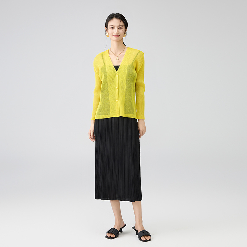 Cardigan z sieťoviny s V výstrihom, dlhé rukávy, voľný strih, polyester, casual štýl, jar 2025