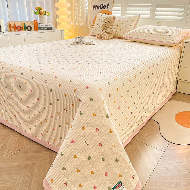 Acoperire pat din tifon dublu strat, husă antiderapantă în stil tatami pentru saltea, set de 3 piese, imprimeu cu desene animate, vopsire reactiva, fibre sintetice