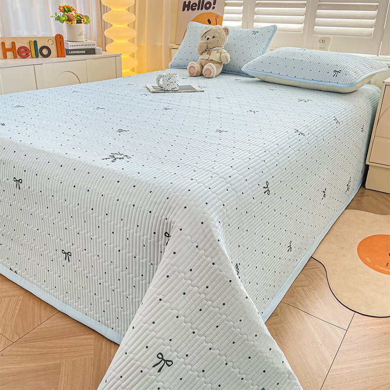 Acoperire pat din tifon dublu strat, husă antiderapantă în stil tatami pentru saltea, set de 3 piese, imprimeu cu desene animate, vopsire reactiva, fibre sintetice