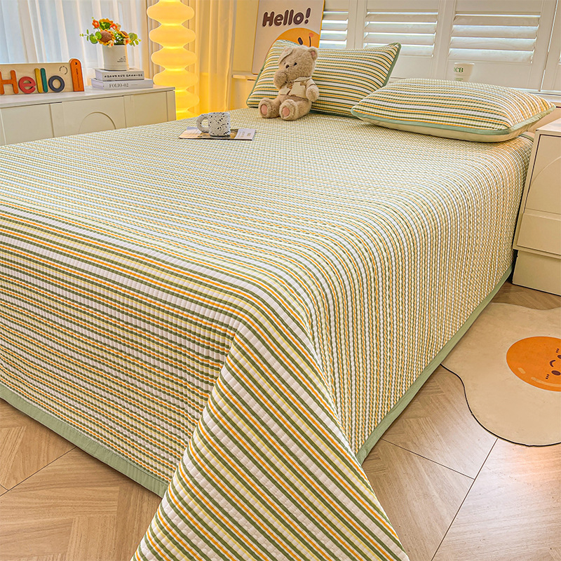 Acoperire pat din tifon dublu strat, husă antiderapantă în stil tatami pentru saltea, set de 3 piese, imprimeu cu desene animate, vopsire reactiva, fibre sintetice