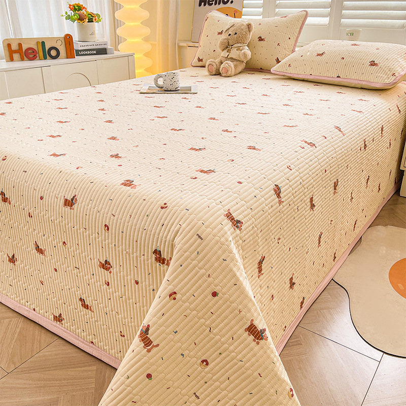 Acoperire pat din tifon dublu strat, husă antiderapantă în stil tatami pentru saltea, set de 3 piese, imprimeu cu desene animate, vopsire reactiva, fibre sintetice